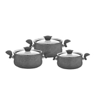 OMS 3027 6 Parça Granit Güveç Set Cam Kapaklı Gri