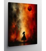 Kanvas Tablo Kırmızı Uçan Balon Ve Çocuk