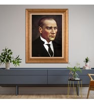 Altın Varaklı Çerçeveli Paspartulu Atatürk Tablo TR0720 (Gold)