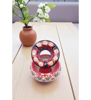 SERAMİK KÜLLÜKLER, %100 EL İŞLEMESİ, KAPAKLI, KULLANIŞLI, DEKORATİF, 12 CM, 6 FARKLI MODEL (Ebru Kırmızı)