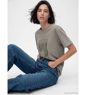 LCW Vision Haki Oversize %100 Pamuklu Kadın Tişört
