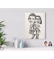 BK Gift Kişiye Özel Karakalem Karikatürlü Sevgililer Kanvas Tablo-6