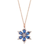 Gümüş Zincirli Mavi taşlı Rose kaplama Lotus Kamelya Çiçeği kolye