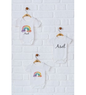 Pia Baby Premium %100 Pamuk İsme Özel Organik Baskılı Üçlü Set Çıtçıtlı Bebek Body Zıbın Modelleri 5016-18 (Ekru)