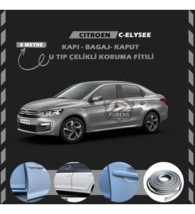Citroen C-Elysee Oto Araç Kapı Koruma Fitili 5metre Parlak Gri Renk