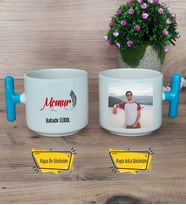 Memur Kupa Bardak Fotoğraflı T Mavi Kulplu Memura Hediye