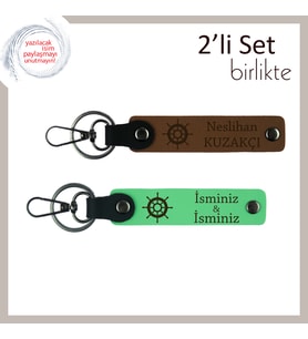 Kaptan Ruhlu Sevenlere Hediye, Gemi Dümeni Desenli Anahtarlık Takımı, Açık Kahve-Fıstık Yeşil