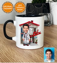 Kişiye Özel Karikatürlü Doktor Hediye Kupa Bardak Doktora Tıp Bayramı Hediyesi (Siyah)