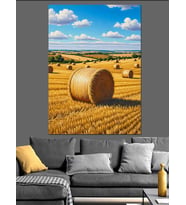 Tarlada Saman Balyası Manzara Dekoratif Kanvas - Mdf Ahşap Tablo