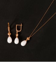 925 Ayar Gümüş İstiridye Damla İnci Set (Rose)