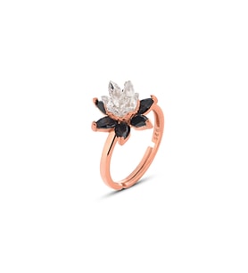 925 ayar Gümüş Siyah taşlı Rose Lotus Nilüfer Çiçeği Ayarlanabilir yüzük (STD)