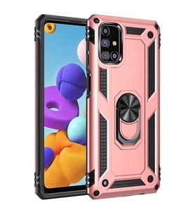 Galaxy M31S Kılıf Zore Vega Yüzüklü Standlı Zırh Kılıf (Rose)