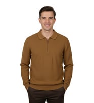 Erkek Regular Fit Polo Yaka Petek Triko Kazak BGL-ST04825 (Camel)