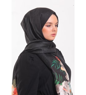 Çiçekli Desen Pavia Seri Şal Eşarp Askısı ile Birlikte 90X200 cm Siyah-90X200