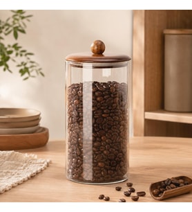 1550 ml Akasya Kapaklı Cam Kavanoz, Şeffaf Cam Saklama Kavanozu, Ahşap Kapaklı Mutfak Düzenleyici, Makarna Spagetti Bakliyat Kahve Kuruyemiş Kuru Gıda Saklama Kabı