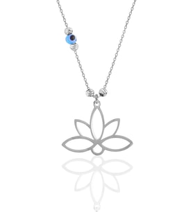Söğütlü Silver Gümüş rodyumlu nazarlı dorica sonsuz yaşamın simgesi lotus kolye