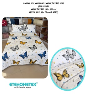 ETEHOMETEX Battal Boy Pamuklu Kapitoneli Yatak Örtüsü Seti
