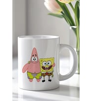 Süngerbob ve Patrick Tasarımlı 330ml Baskılı Beyaz Seramik Kupa Bardak