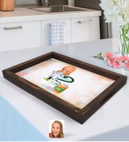 BK Gift Kişiye Özel Kadın Eczacı Karikatürlü Doğal Ahşap Tepsi-2