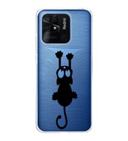Redmi 10c  Kapak Çizgi Kedi (Siyah) Tasarımlı Şeffaf Kılıf