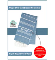 giftcrea Kişiselleştirilebilir İsim Baskılı Peştemal Yerli Pamuk 100x180cm (XL) Peştamal ve Plaj Havlusu (Mavi)