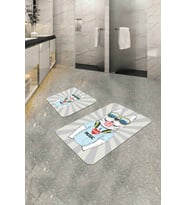 Gri Hayvanlı Banyo Halısı Klozet Takımı Paspas Seti BS266