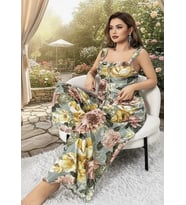 Bicomi Özel Tasarım Büyük Beden Çiçek Desenli 2li Pijama Takımı