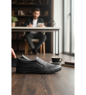 Enoch Hakiki Deri El Dikişli ve Lazer Kesim Delikli Erkek Casual Loafer Ayakkabı
