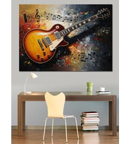 Notalar Arasında Klasik Elektro Gitar Dekoratif Kanvas - Mdf Ahşap Tablo