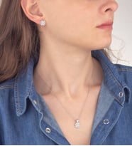 925 Ayar Gümüş Pırlanta Modeli Yonca Kolye Küpe Set