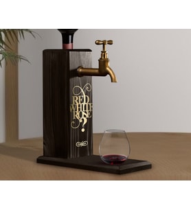 BK Gift Aynalı Altın Kabartma Musluklu Doğal Siyah(Ebony) Ahşap Şarap Standı, Home Bar, İçecek Dispenseri, Ahşap İçecek Çeşmesi-13