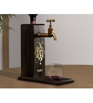 BK Gift Aynalı Altın Kabartma Musluklu Doğal Siyah(Ebony) Ahşap Şarap Standı, Home Bar, İçecek Dispenseri, Ahşap İçecek Çeşmesi-13