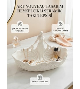 Art Nouveau Tasarım Heykelcikli Seramik Takı Tepsisi
