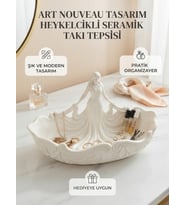 Art Nouveau Tasarım Heykelcikli Seramik Takı Tepsisi