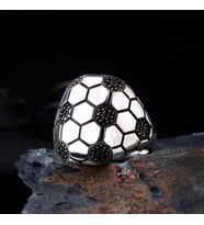 Futbol Topu Tasarım 925 Ayar Gümüş Erkek Yüzük (Gri)