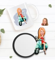 BK Gift Kişiye Özel Kadın Karikatürlü Beyaz Kupa ve Ahşap Bardak Altlığı Hediye Seti-24