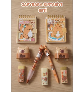 x Dekomus Capybara Kırtasiye Seti A7 Not Defteri, Silgi, Kalemtraş,0.7 Mm Uçlu Kalem