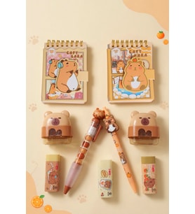 x Dekomus Capybara Kırtasiye Seti A7 Not Defteri, Silgi, Kalemtraş,0.7 Mm Uçlu Kalem