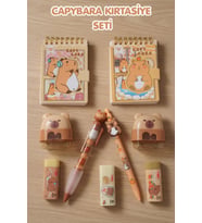 x Dekomus Capybara Kırtasiye Seti A7 Not Defteri, Silgi, Kalemtraş,0.7 Mm Uçlu Kalem