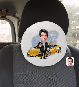 BK Gift Kişiye Özel Plakalı Erkek Lamborghini Karikatürlü Yuvarlak Araç Koltuk Yastığı-1
