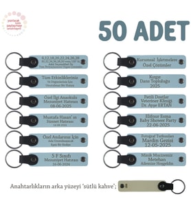 Gök Mavi & Sütlü Kahve, Öğretmenler Günü Hediyesi, İsme Özel, 50'li Hatıra Deri Anahtarlık (Gök Mavisi)