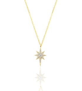 Gümüş altın yaldızlı zirkon taşlı kutup yıldızı kolye SGTL11747GOLD