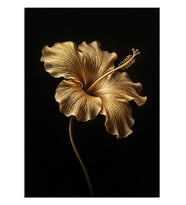 Siyah Fonda Altın Hibiskus Çiçeği Dekoratif Kanvas - Mdf Ahşap Tablo