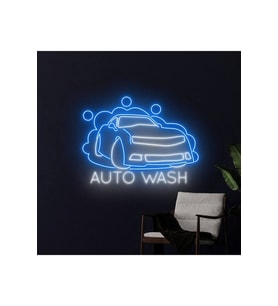 AUTO WASH Yazılı ve Şekilli Neon Tabela
