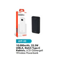 LKB50 22.5W Powerbank USB A, Usb-C Taşınabilir Hızlı Şarj Cihazı 10000 Mah LED Gösterge,( si