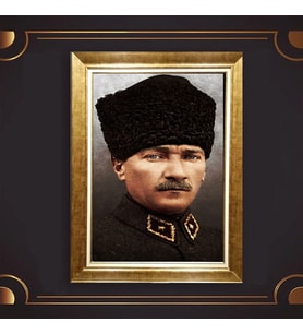 Özel Seri Paspartulu Çerçeveli Atatürk Tablo l96 (Gold)