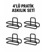 Siyah Metal Wc Kağıtlık Yapışkanlı Duvar Tipi Tuvalet Kağıdı Tutucu Seti 4 Adet