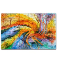 Cakapuzzle Soyut Sanat Ağaç Nehir Turuncu Mavi Görsel Puzzle Yapboz MDF (Ahşap) (120 Parça)