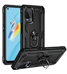 Oppo A54 4G Uyumlu Kılıf Standlı Manyetik Yüzüklü Military Magnetic Ring Polycarbonate and TPU Case (Siyah)