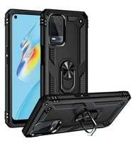 Oppo A54 4G Uyumlu Kılıf Standlı Manyetik Yüzüklü Military Magnetic Ring Polycarbonate and TPU Case (Siyah)